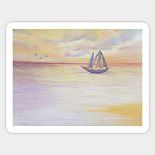 Boat sailing on the ocean oil painting Sticker